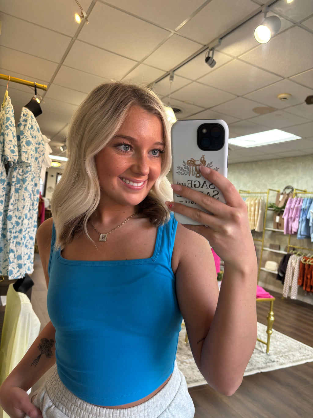 Cotton Square Neck Crop Tank Top