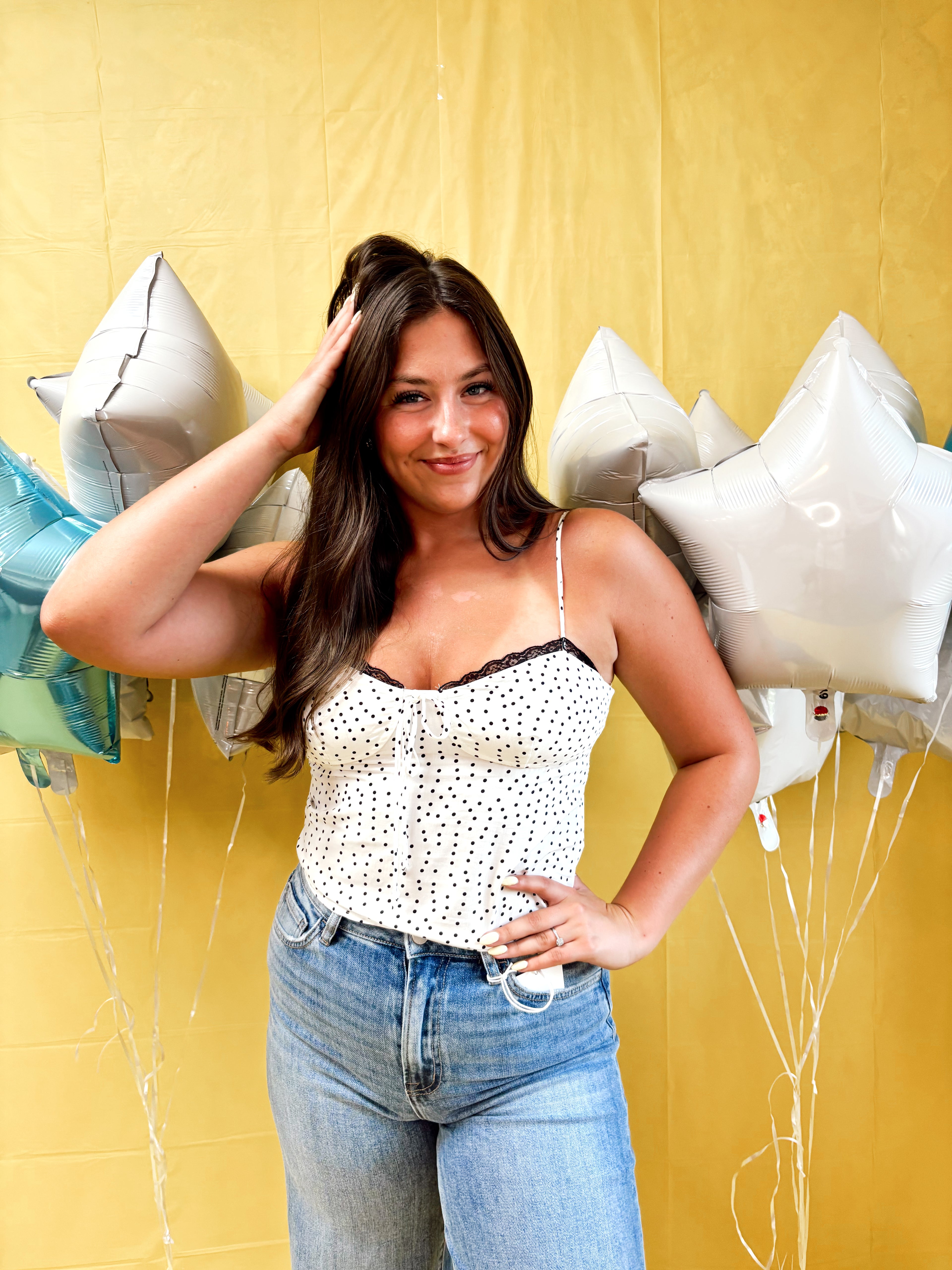 Dotted Lace Trim Corset Cami