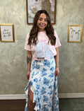 Boho Floral High Waisted Ruffle Maxi Skirt