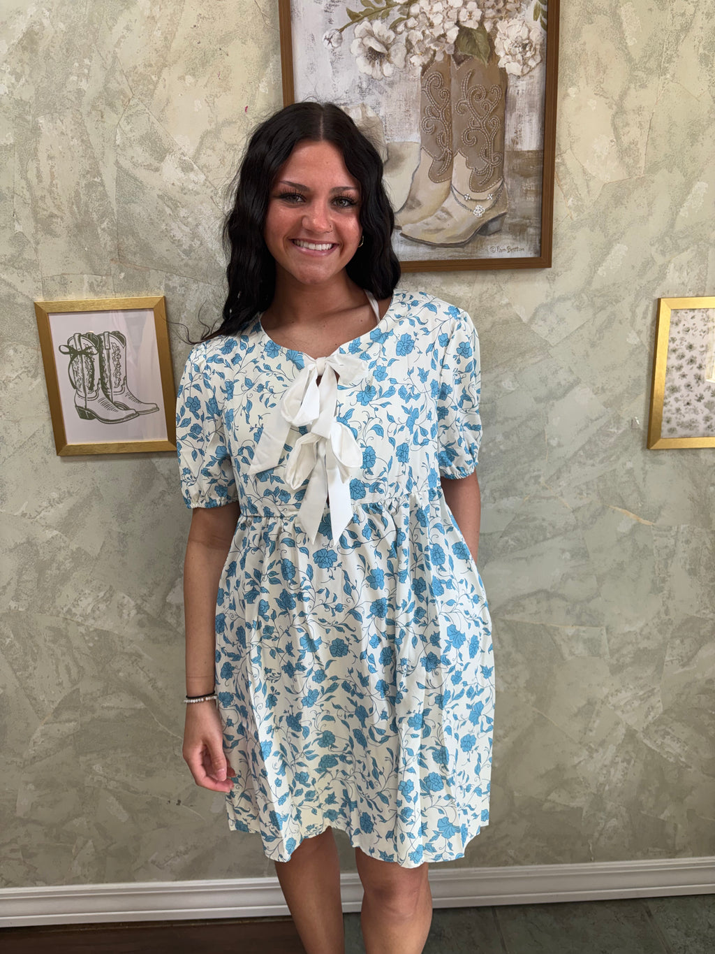 Bow Puff Sleeve Mini Dress