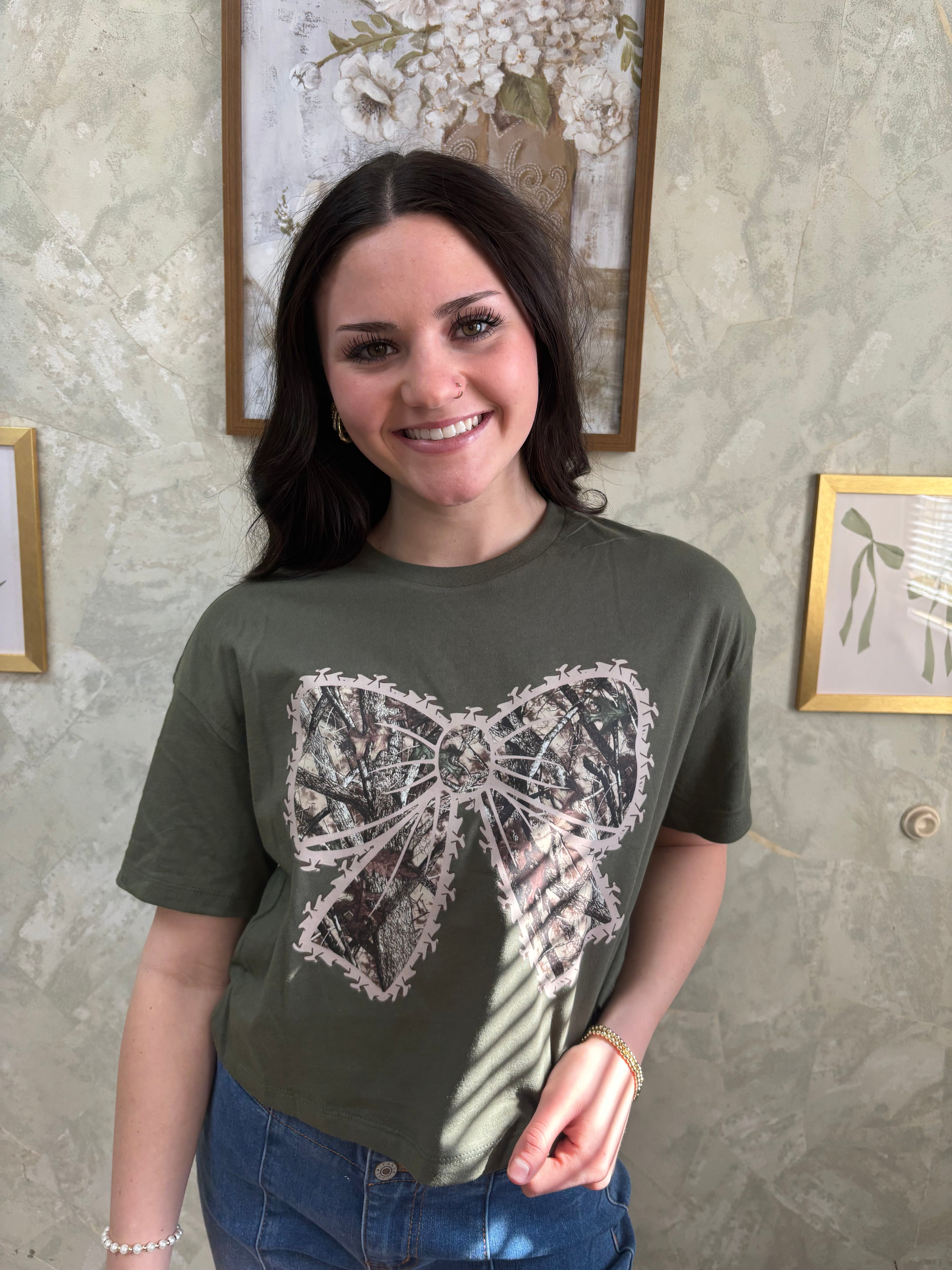 Camo Bow Cropped Tee