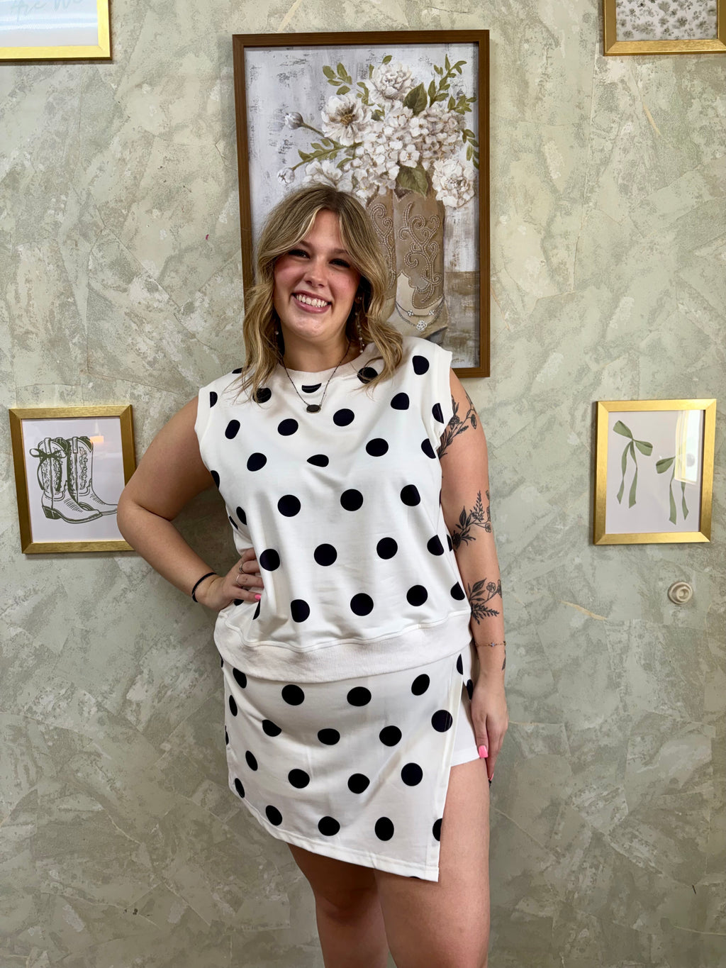 Polka Dot Print Tank and Mini Skort Set