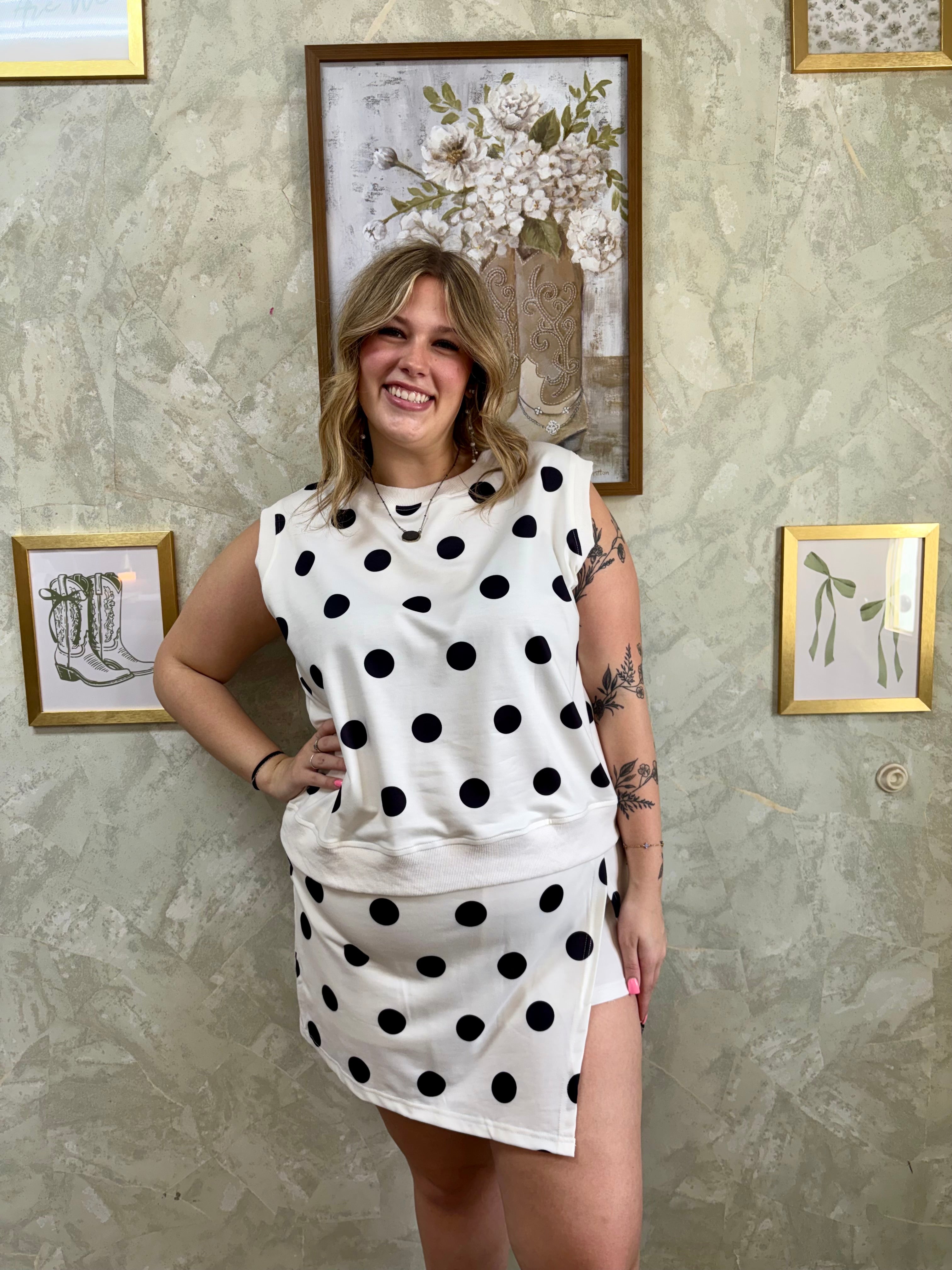 Polka Dot Print Tank and Mini Skort Set