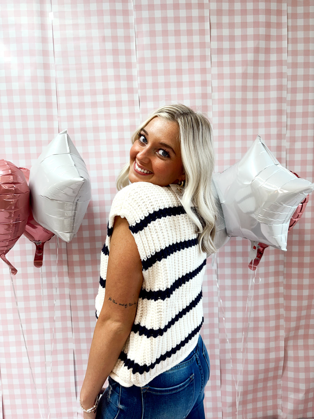 Button Striped Knit Vest