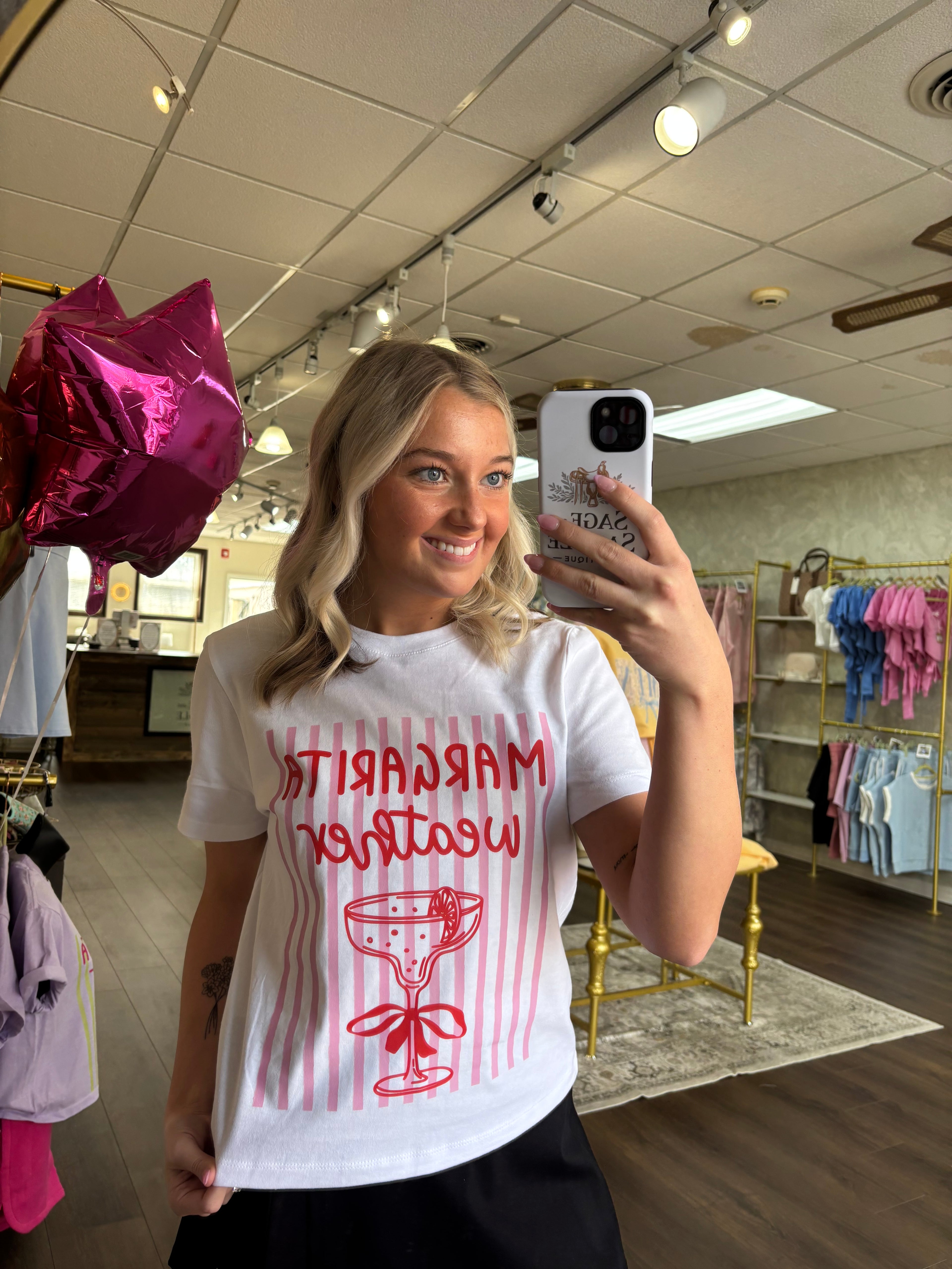 "Margarita Weather" Tee w/Pink Stripes