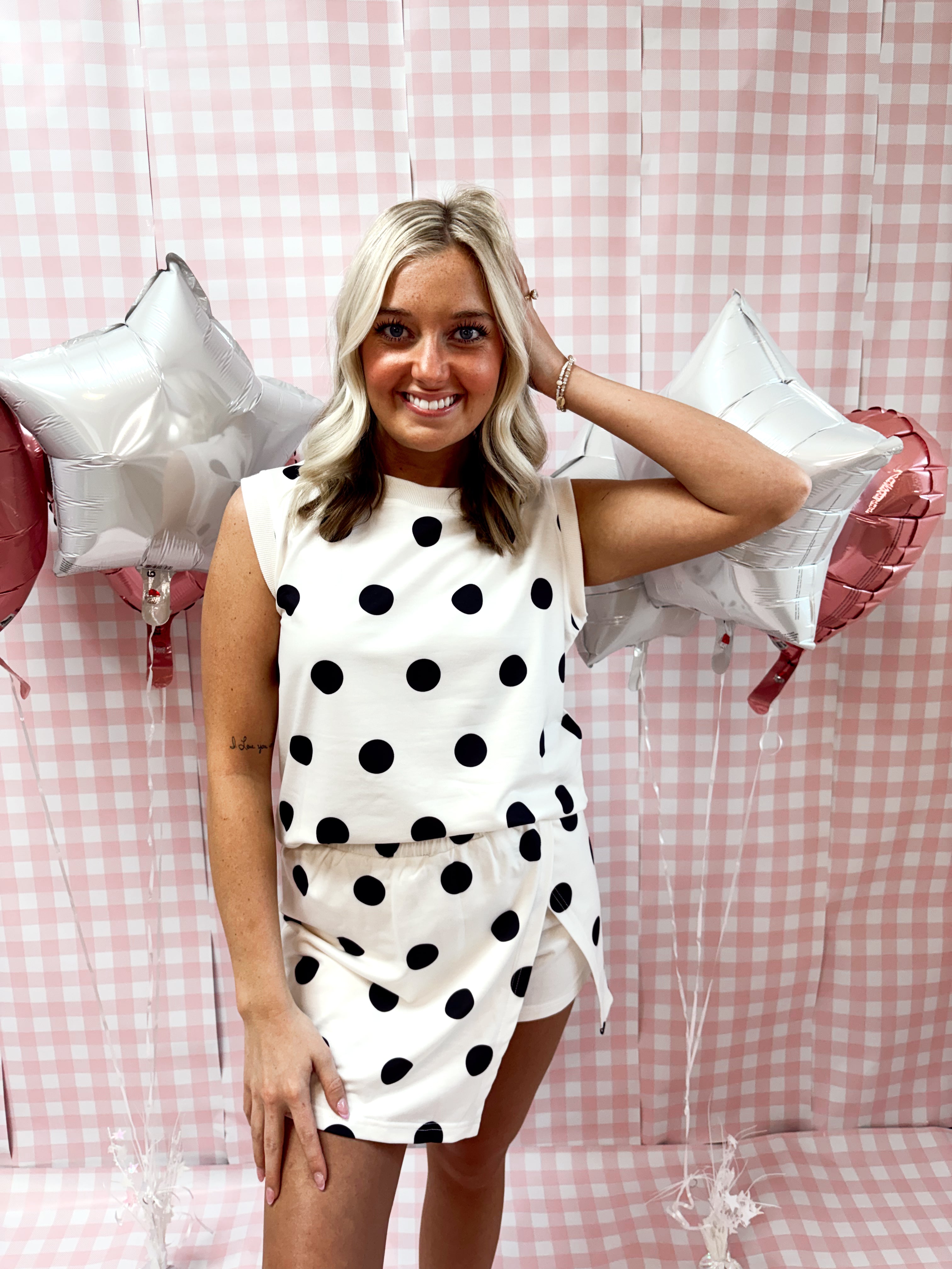 Polka Dot Print Tank and Mini Skort Set