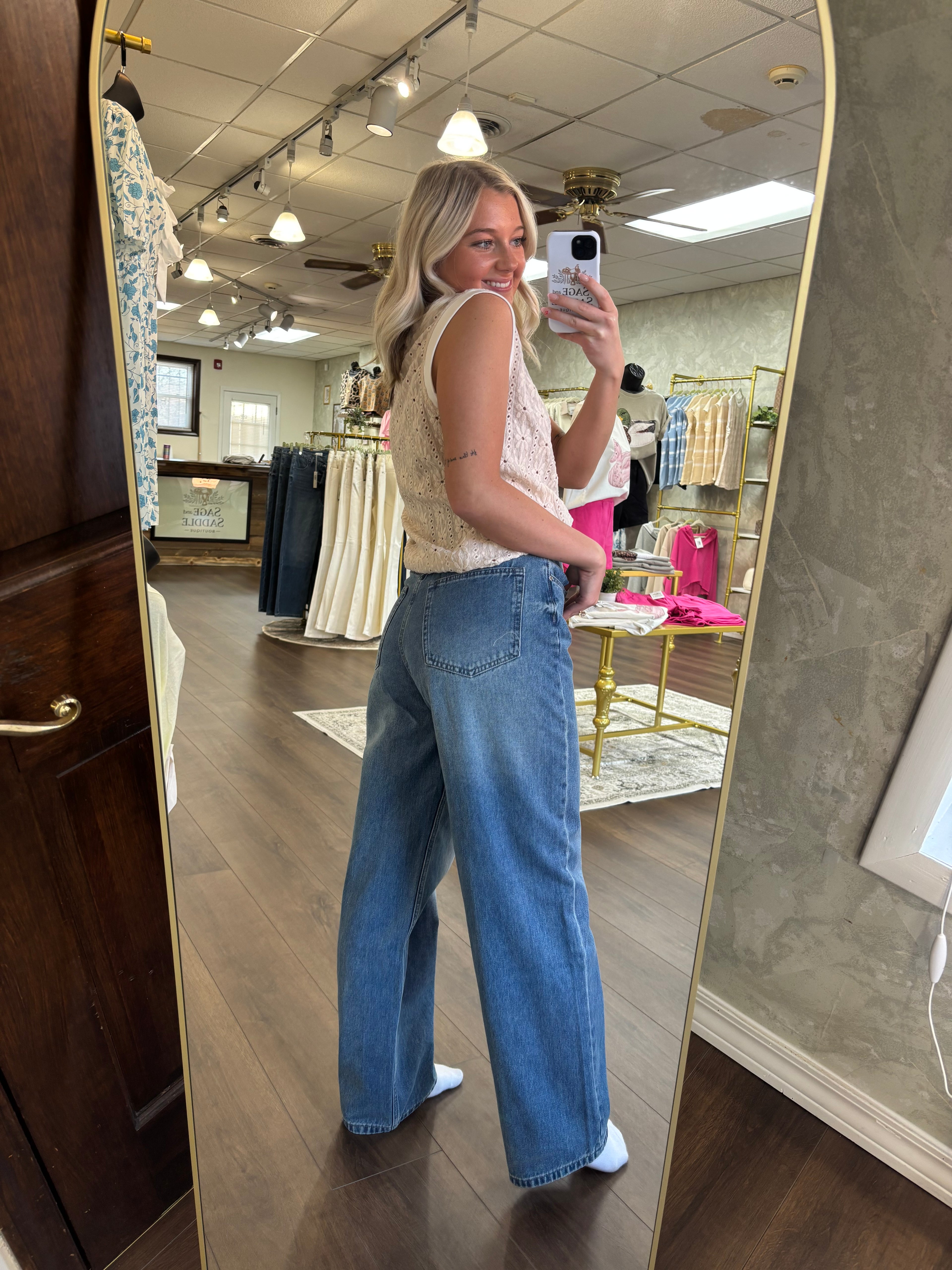 Denim HR Crossover Wide Leg Jeans