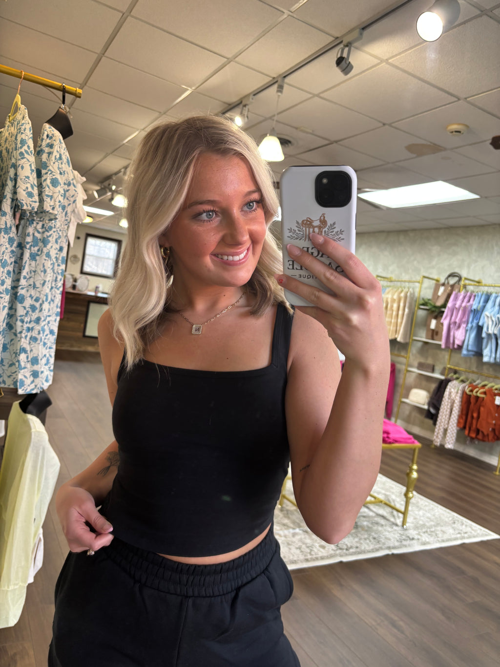 Cotton Square Neck Crop Tank Top