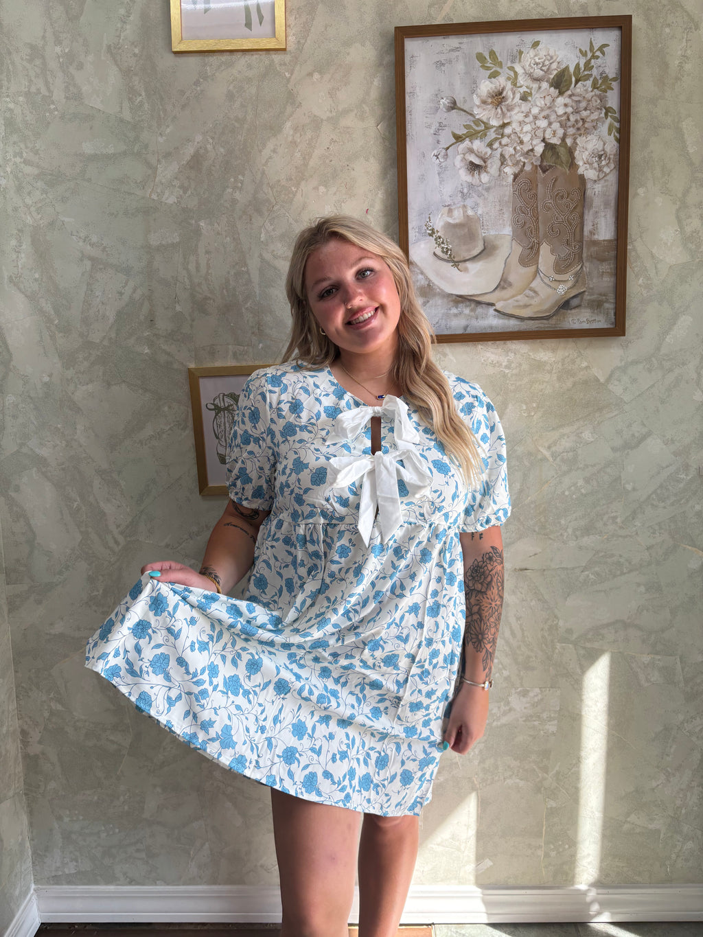 Bow Puff Sleeve Mini Dress