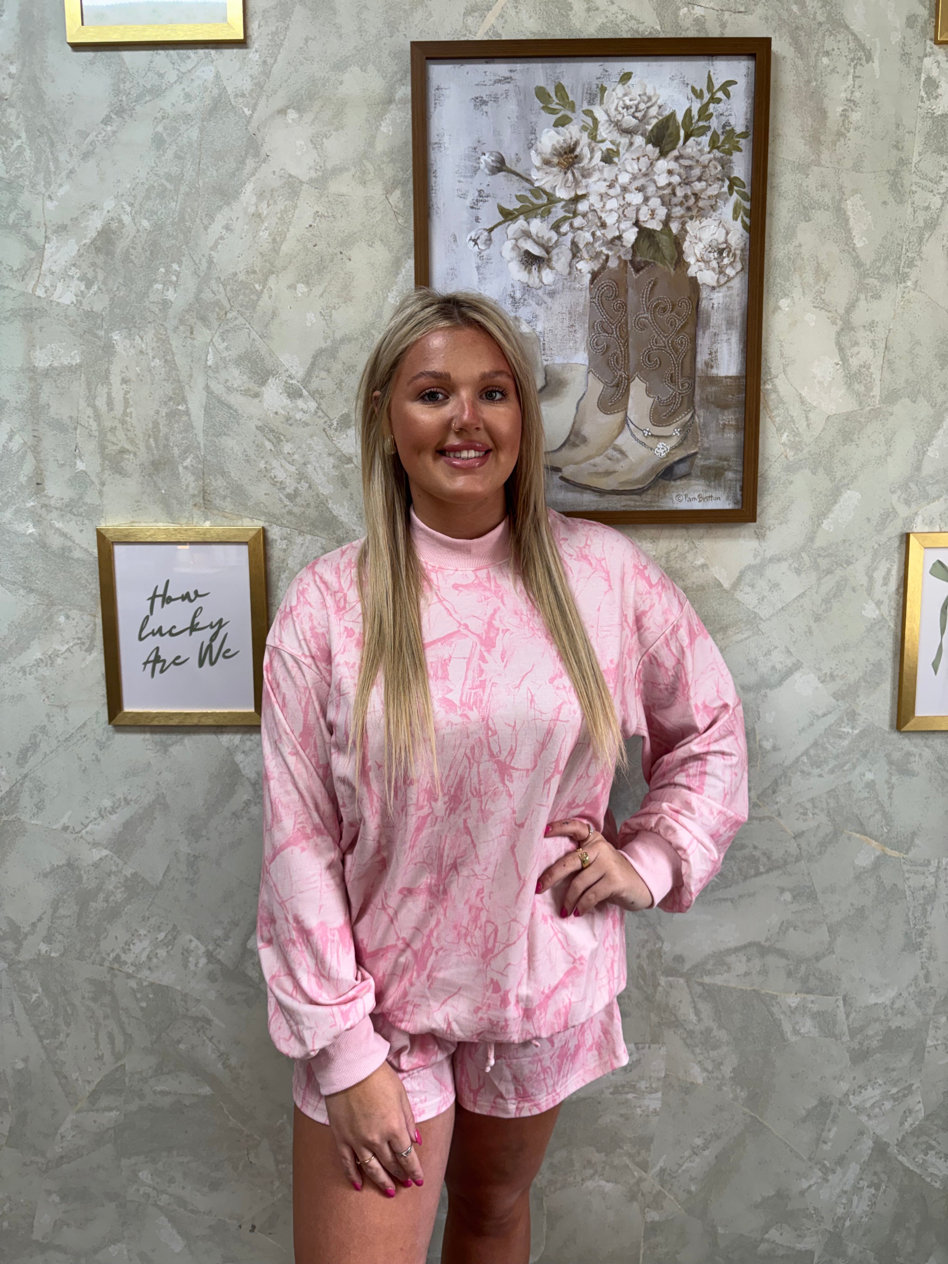 Camo Mock Neck Top and Shorts Set