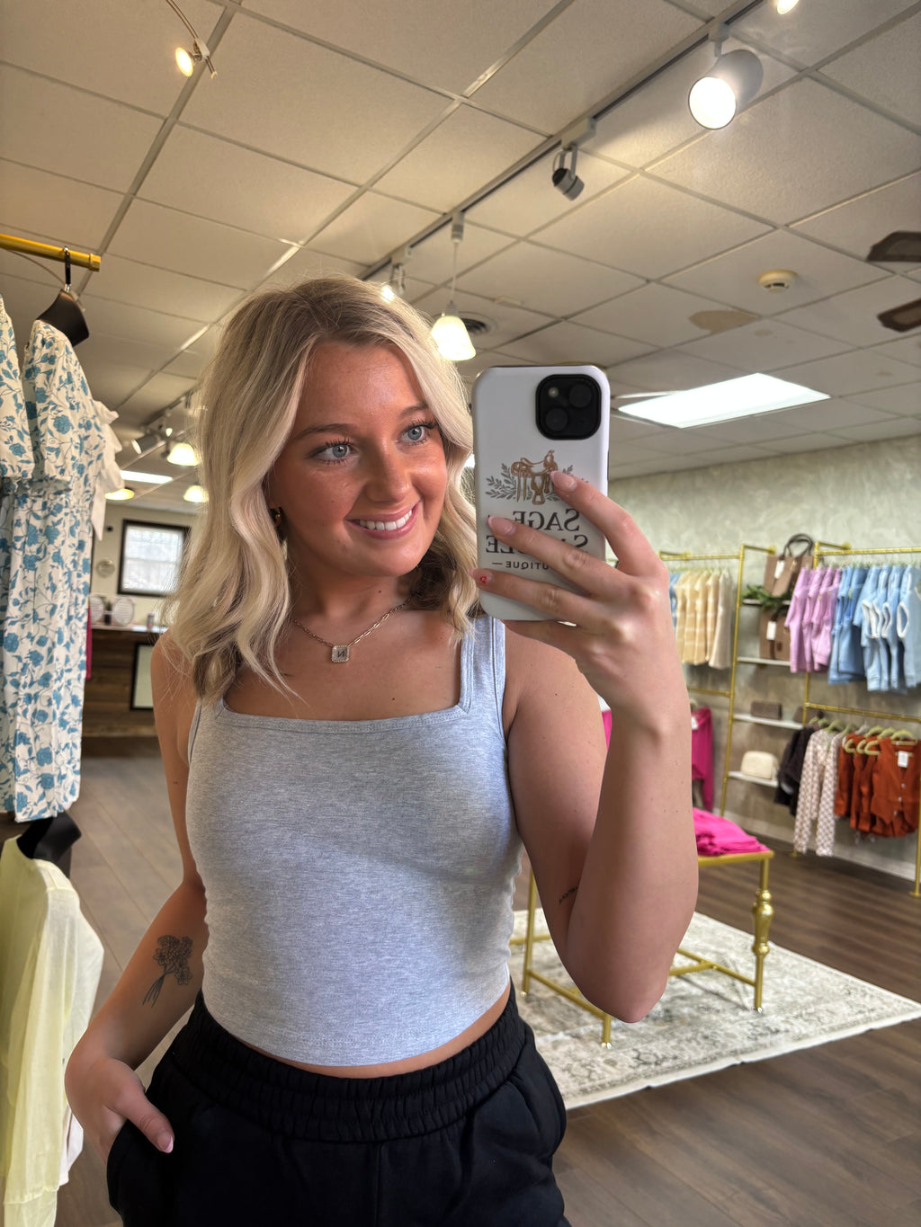 Cotton Square Neck Crop Tank Top