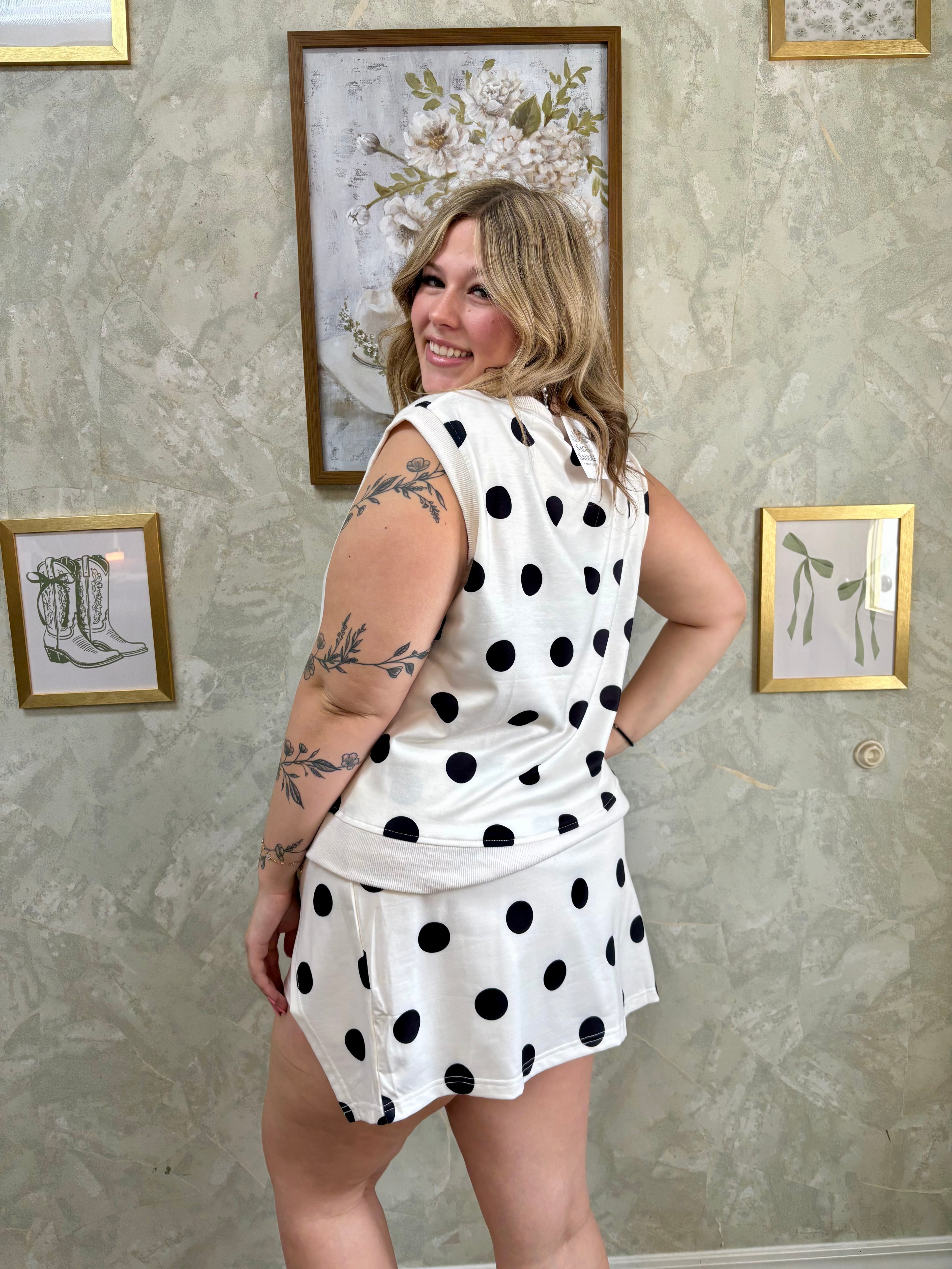 Polka Dot Print Tank and Mini Skort Set