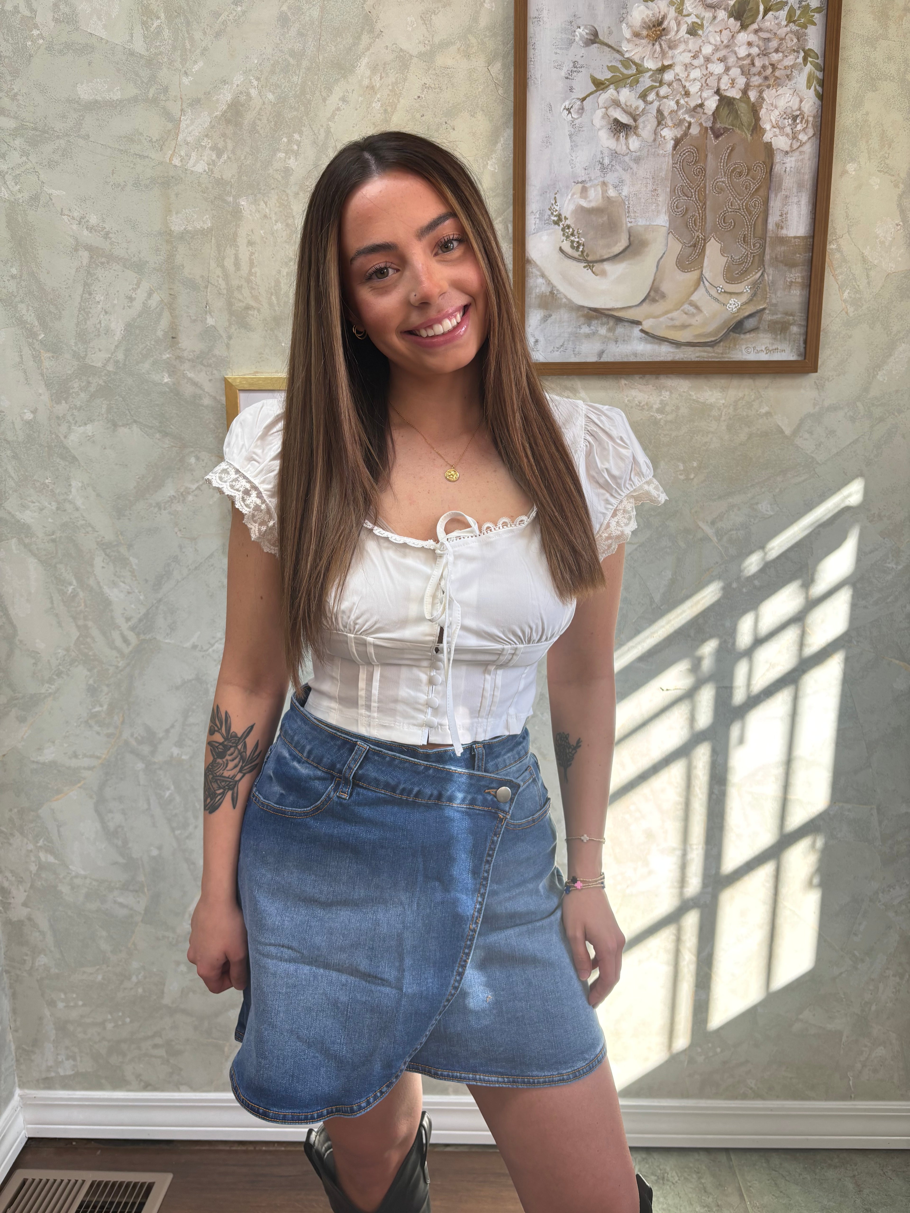 Denim High Waisted Wrapped Mini Skirt