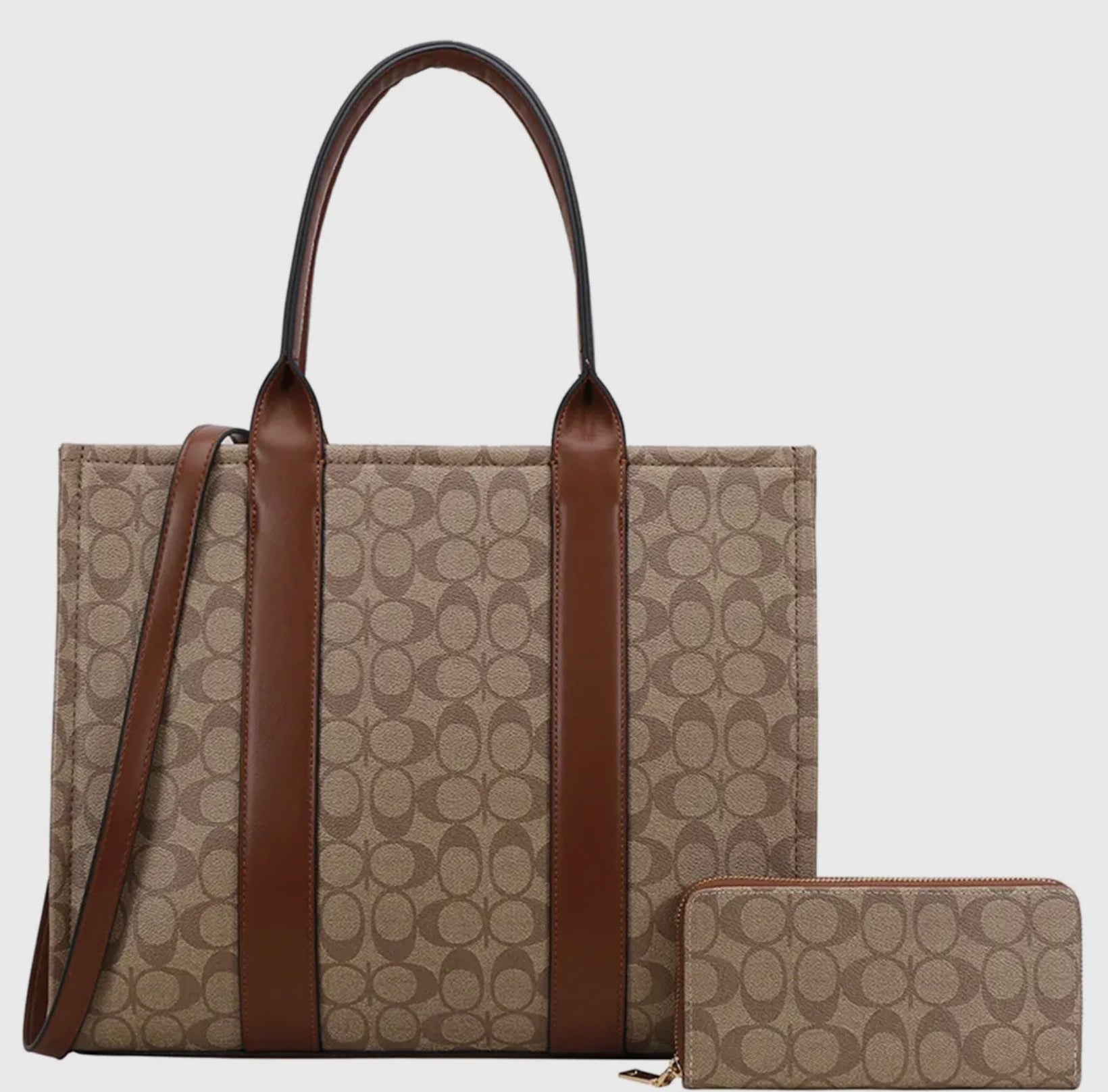 Oval Print Tote and Wallet Set