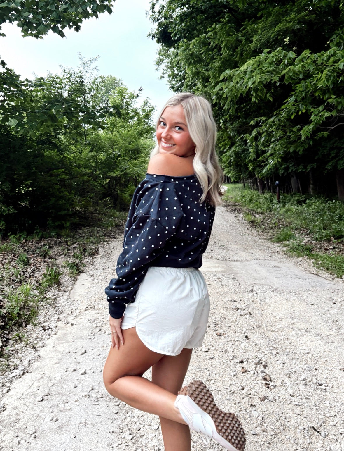 Polka Dot Off The Shoulder Sweatshirt