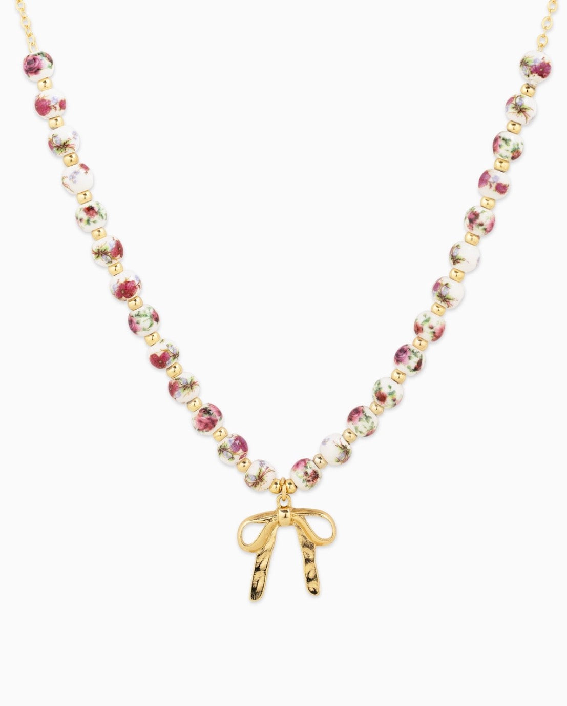 Cottage Core Bow & Beaded Necklace
