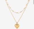 Vintage Heart Locket Peal Layered Necklace