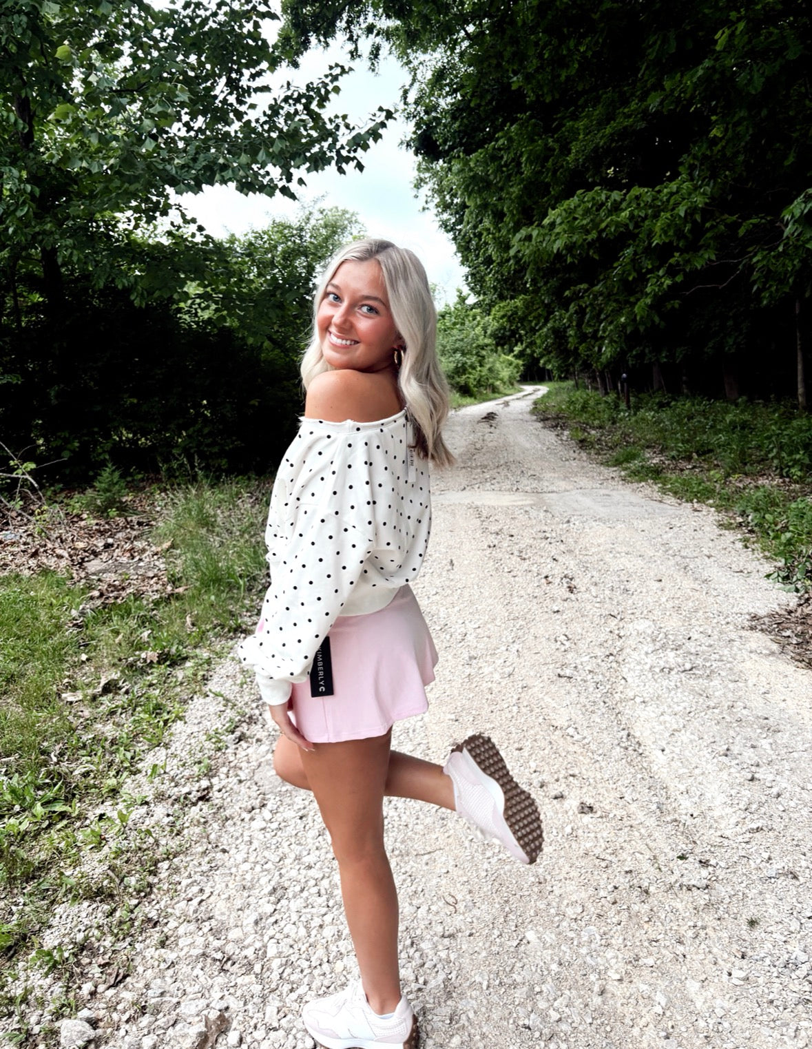 Polka Dot Off The Shoulder Sweatshirt