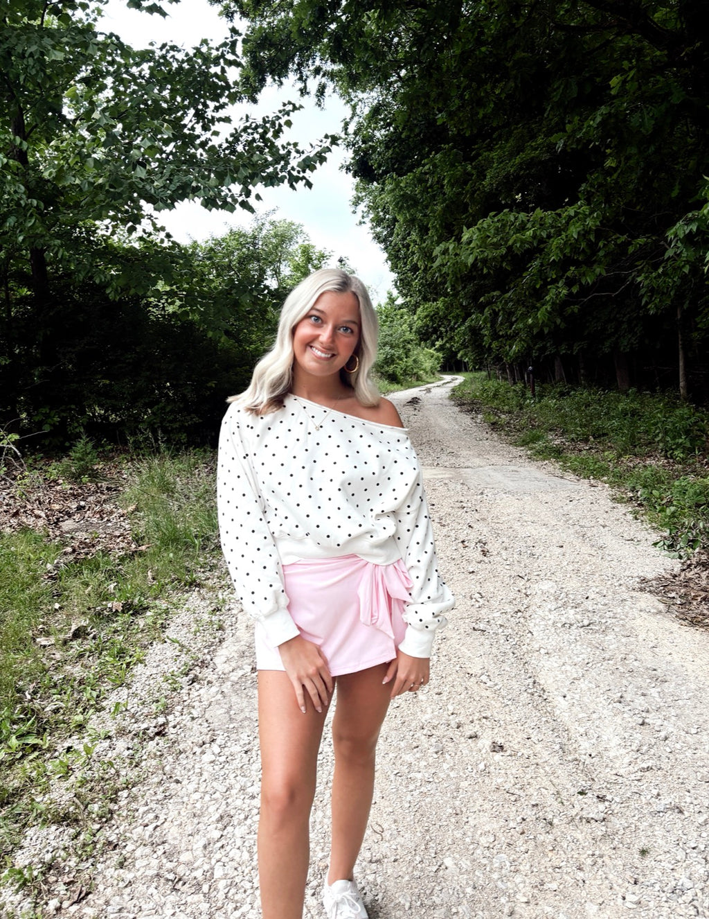 Polka Dot Off The Shoulder Sweatshirt