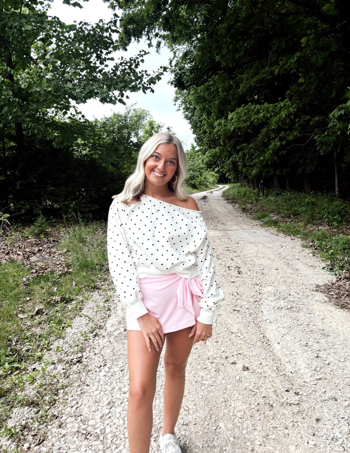 Polka Dot Off The Shoulder Sweatshirt