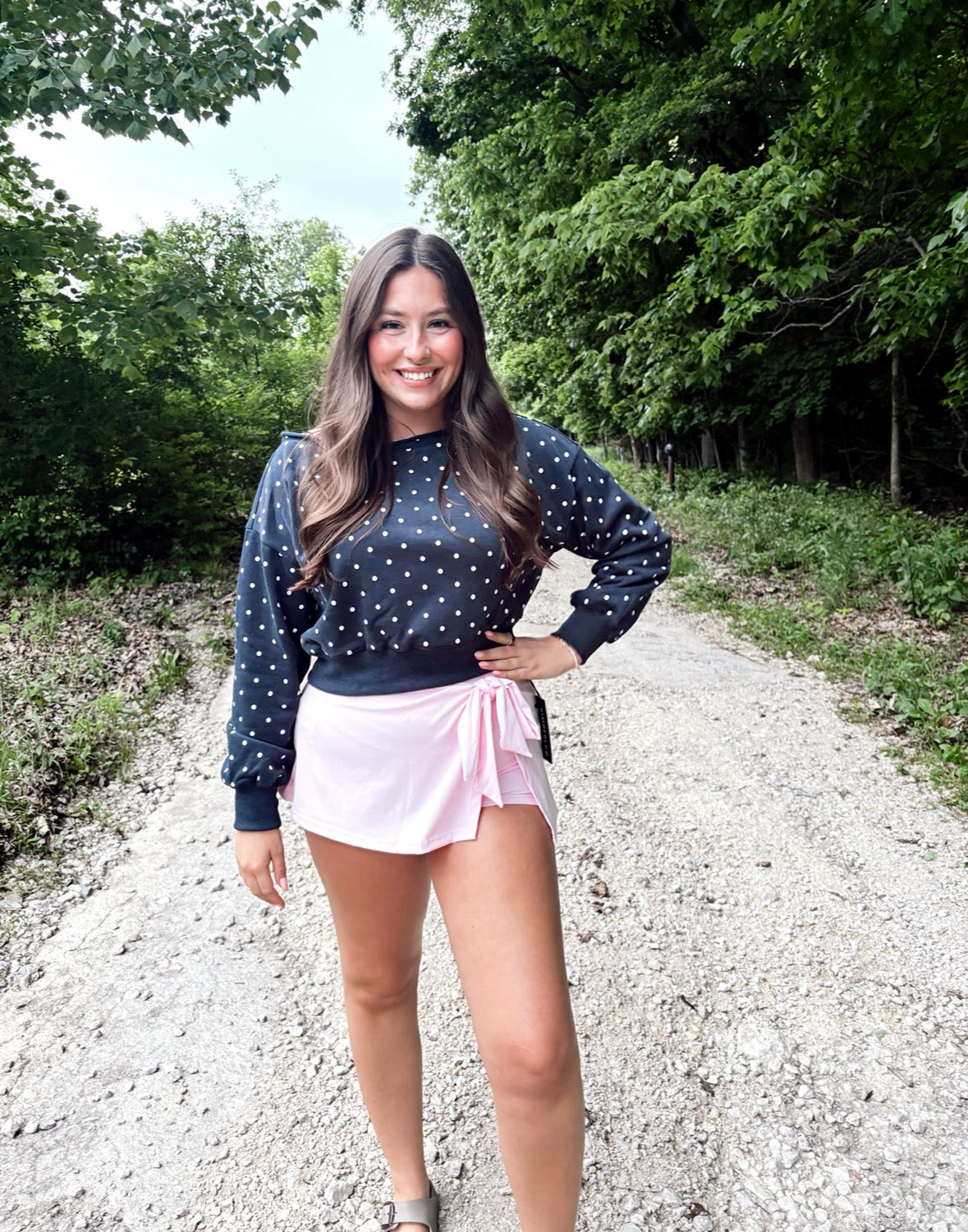 Polka Dot Off The Shoulder Sweatshirt