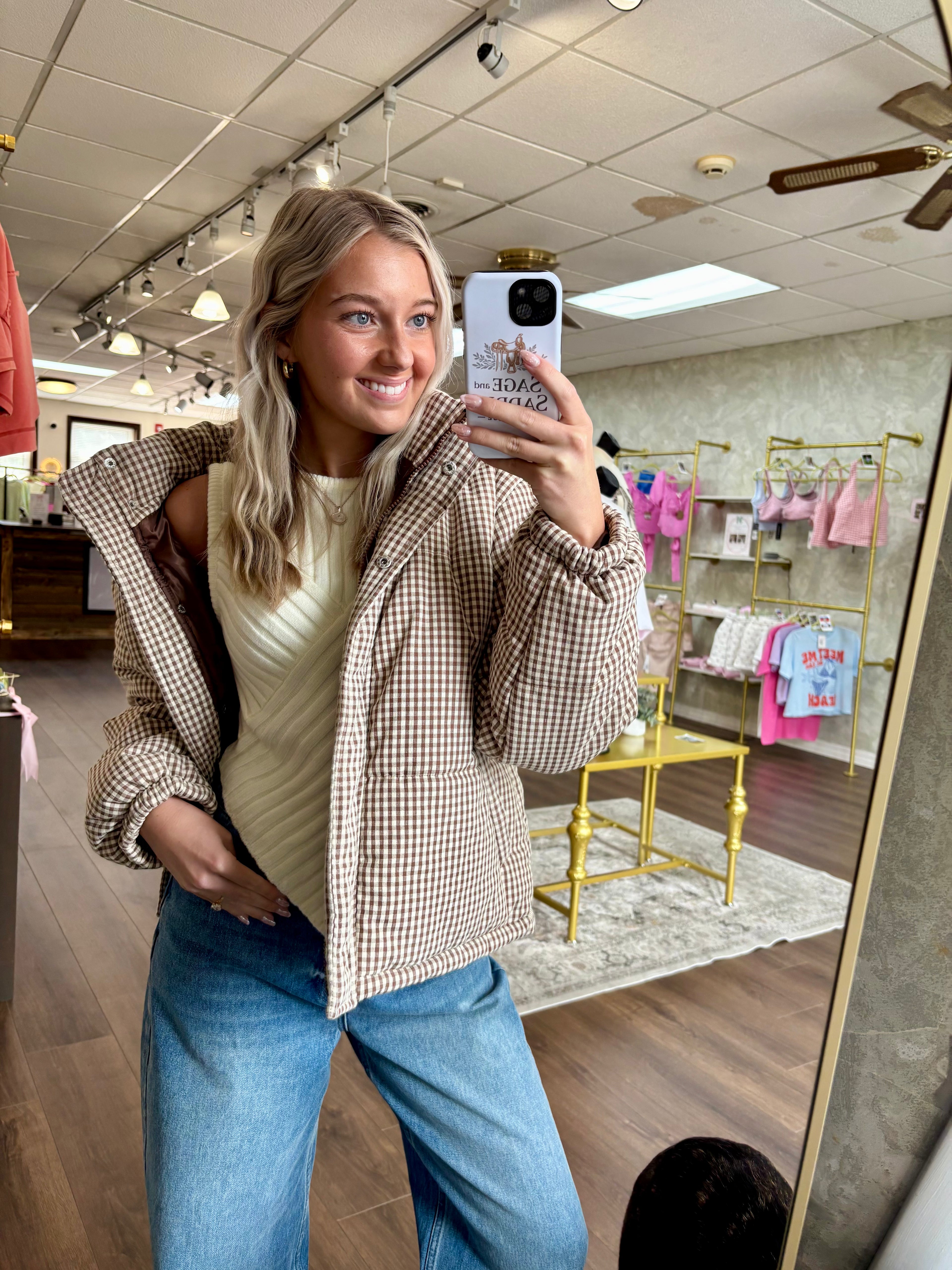 Gingham Puffer Coat