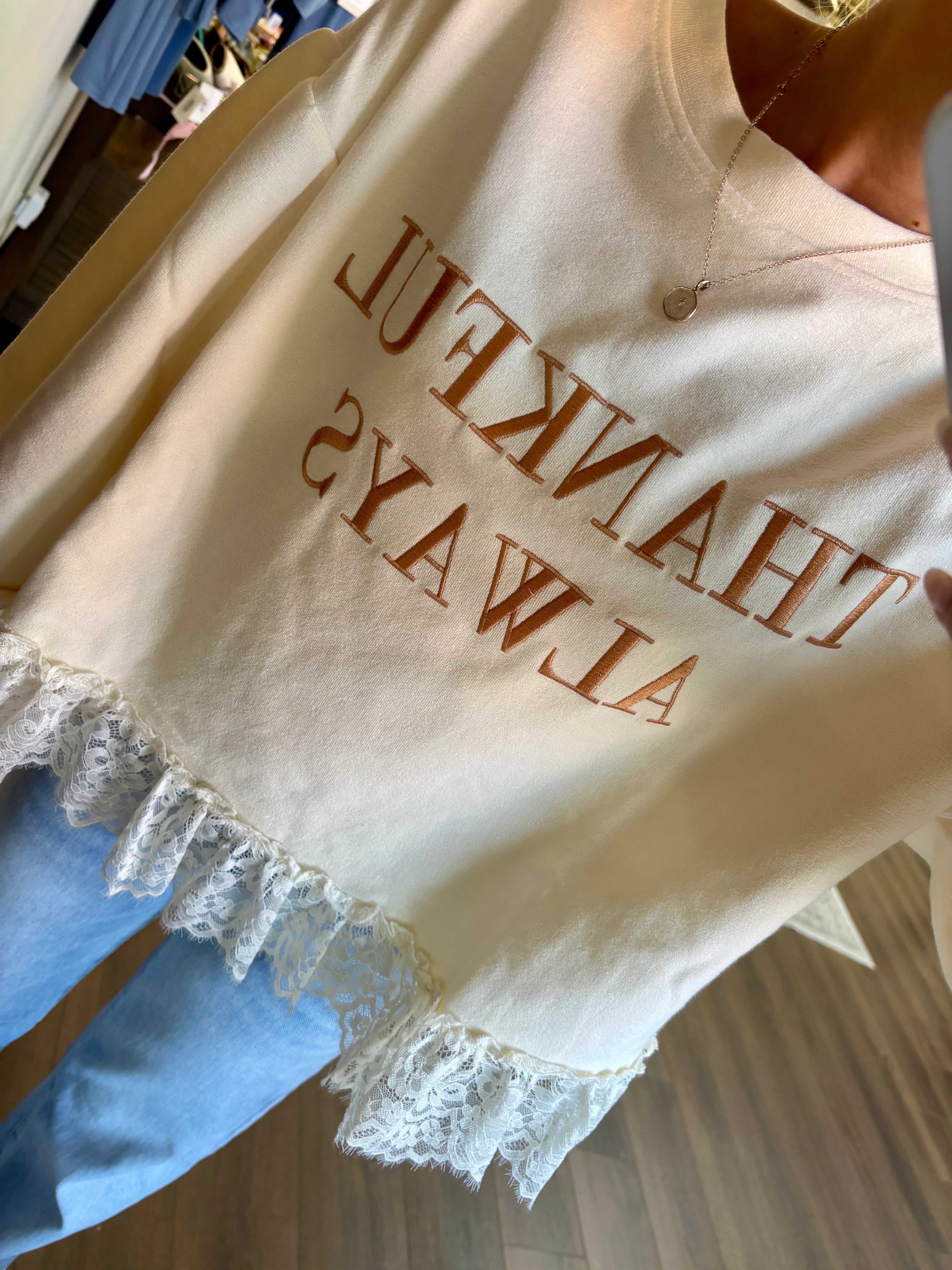 Thankful Always & Lace Top