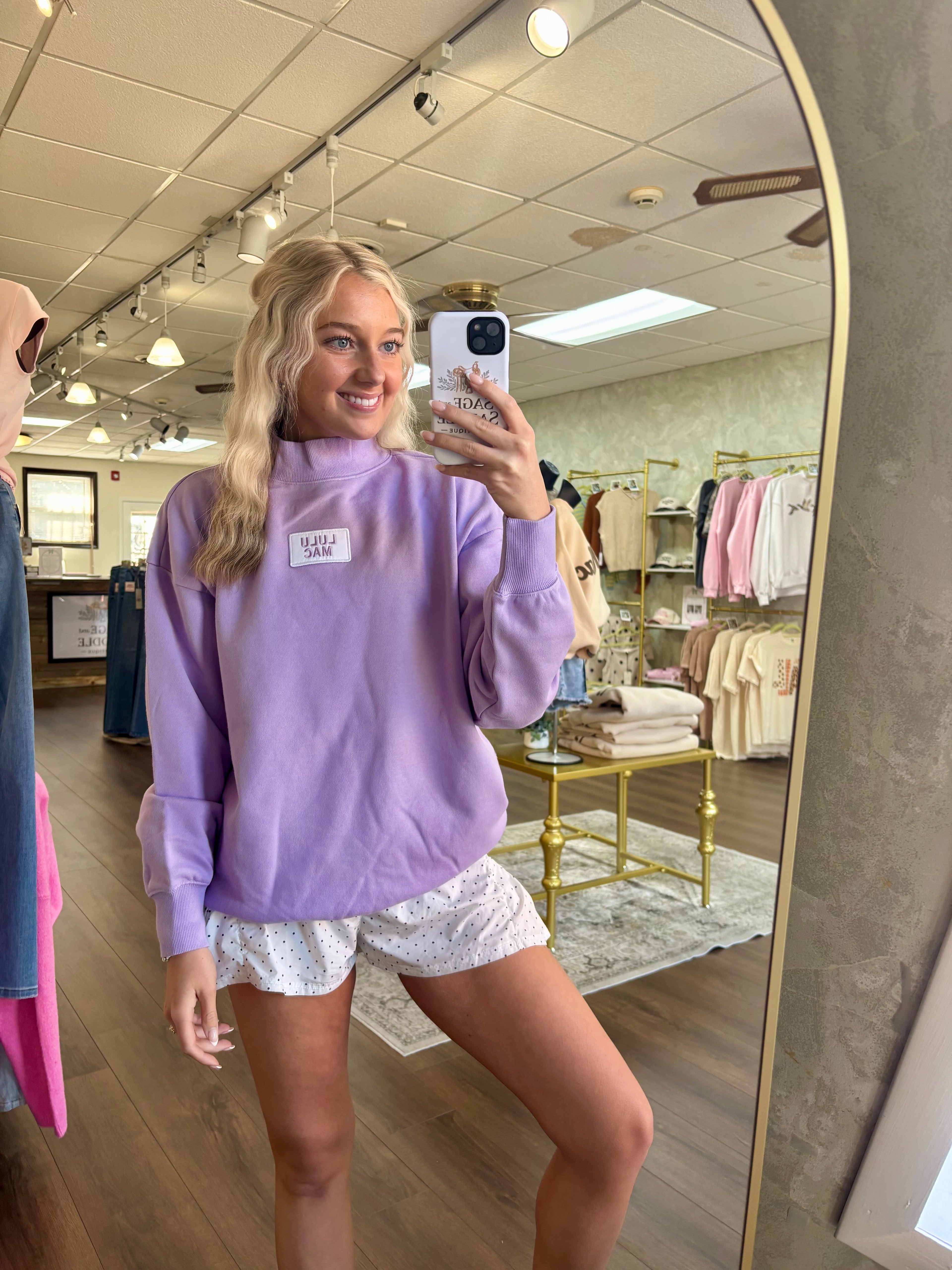LULU MAC Terry Cloth Mock Neck Sweatshirt