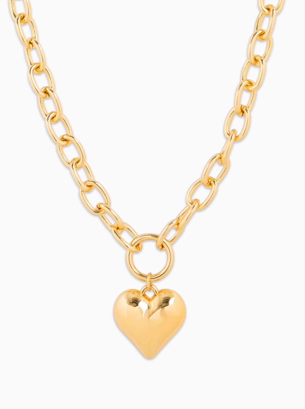 Puffy Heart Oval Chain Necklace