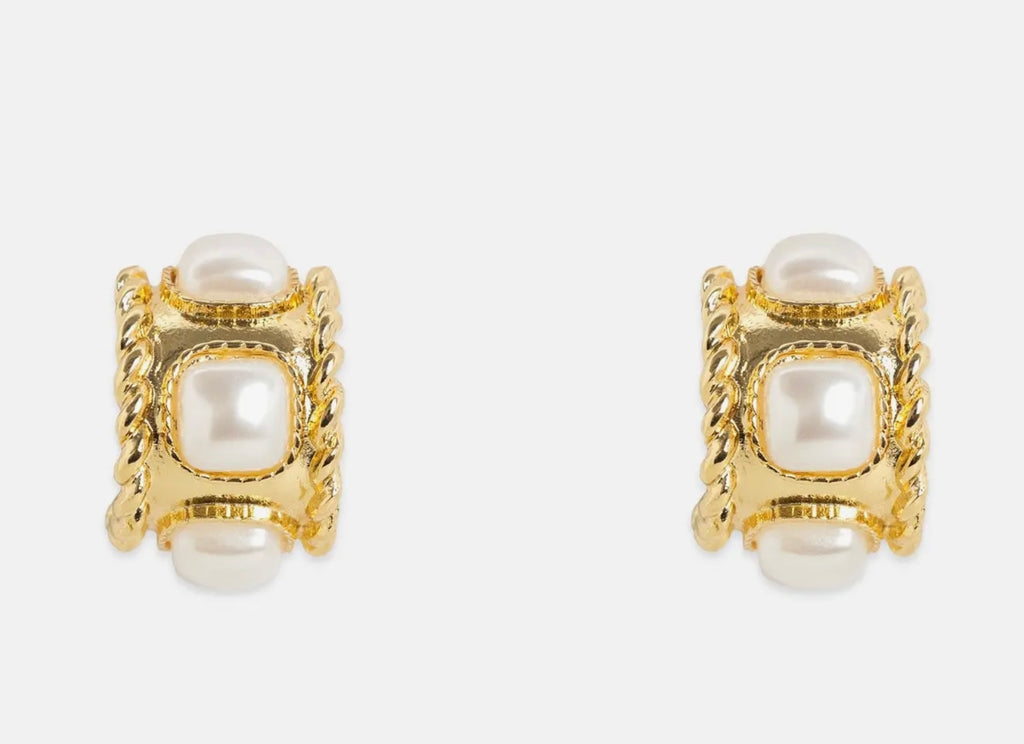 Square Pearl Hoop Earrings