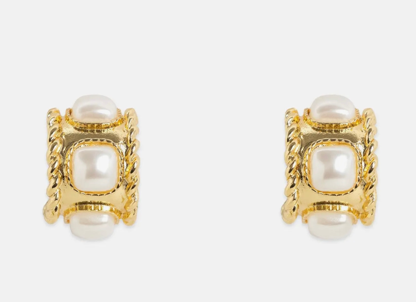 Square Pearl Hoop Earrings