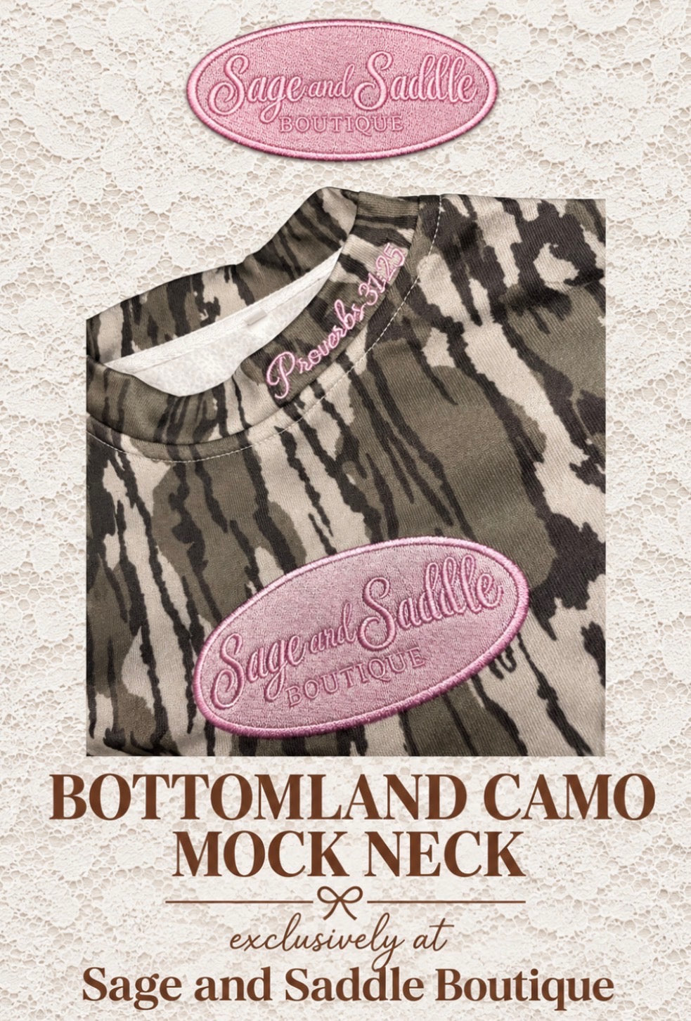 Sage & Saddle Bottomland Camo Mock Neck Sweatshirt
